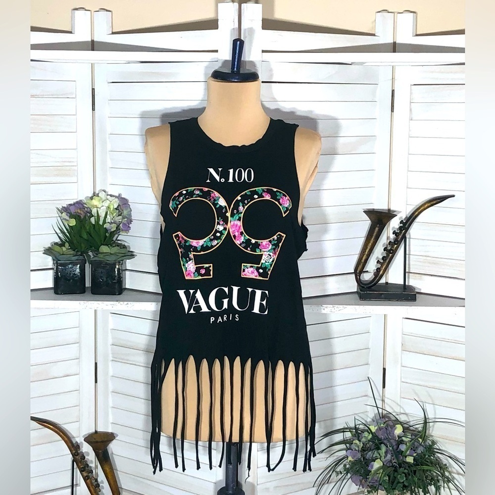 Vintage Y2K Boho Sleeveless Top Floral Black White Medium